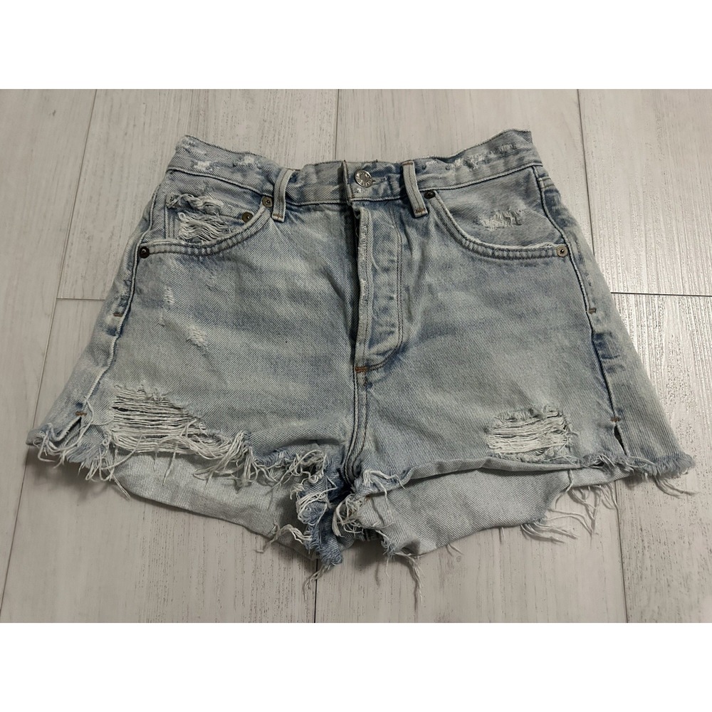 Agolde Womens Denim Button Up High Rise Cut Off Shorts Blue Cotton Sz 25 Ripped